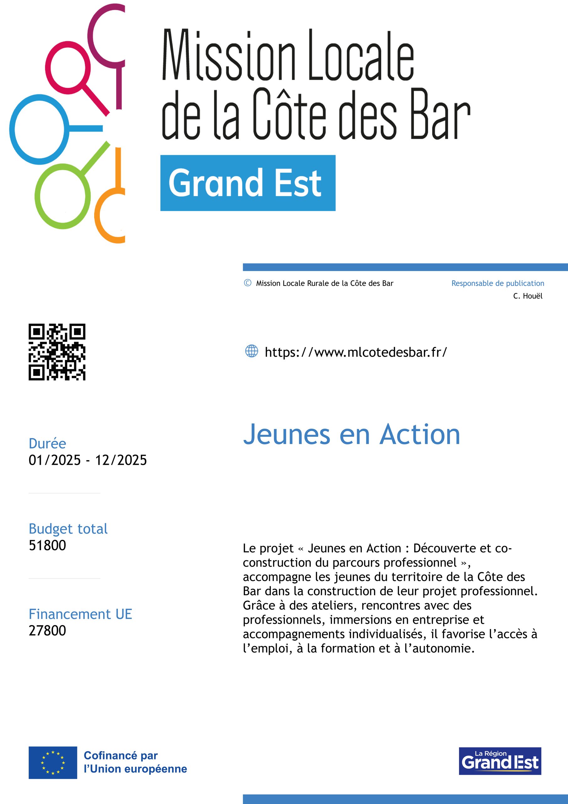 Jeunes en Action : Cofinancement Union Européenne